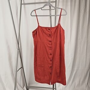 Asos Brick Red Linen Short Dress, Size 16
